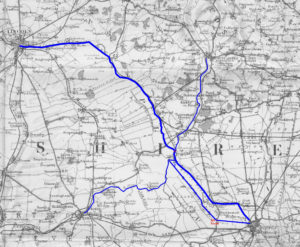 The principal waterways mentioned, with the intermediate toll stations, drawn on the OS Quarter-inch of 1914